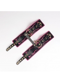 Черные кожаные оковы с розовой строчкой - Crazy Handmade - купить с доставкой в Северске