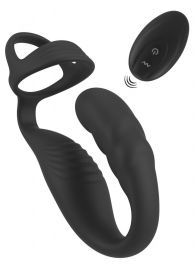 Черное эрекционное кольцо со стимуляцией промежности и анальной пробкой Cock Ring with RC Prostate Plug - Orion - в Северске купить с доставкой