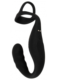 Черное эрекционное кольцо со стимуляцией промежности и анальной пробкой Cock Ring with RC Prostate Plug - Orion - в Северске купить с доставкой