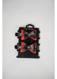 Черно-красные кожаные наручники с бантиками - Crazy Handmade - купить с доставкой в Северске