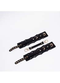 Черный кожаные оковы с узорами и золотистой фурнитурой - Crazy Handmade - купить с доставкой в Северске