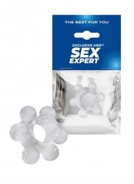 Прозрачное эрекционное кольцо с 6 стимулирующими шариками - Sex Expert - в Северске купить с доставкой