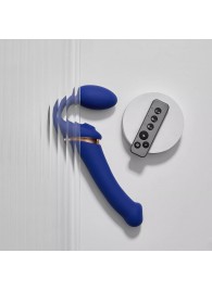 Синий безремневой страпон Multi Orgasm Bendable Strap-On size XL с клиторальной стимуляцией - Strap-on-me - купить с доставкой в Северске