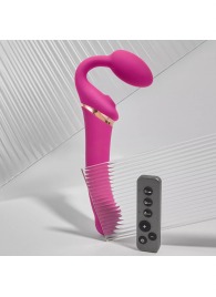 Ярко-розовый безремневой страпон Multi Orgasm Bendable Strap-On size L с клиторальной стимуляцией - Strap-on-me - купить с доставкой в Северске