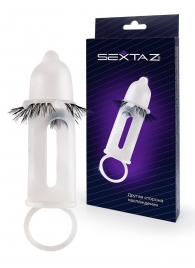 Эластичная насадка на пенис с подхватом мошонки и стимулирующими «ресничками» - Sextaz - в Северске купить с доставкой