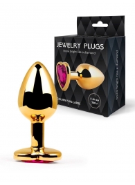 Золотистая анальная пробка с малиновым кристаллом - 9 см. - Anal Jewelry Plug