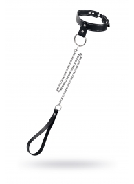 Черный узкий однослойный ошейник с серебристым поводком-цепочкой - Pecado - купить с доставкой в Северске