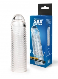 Прозрачная закрытая насадка на пенис с ребрышками - 16 см. - Sex Expert - в Северске купить с доставкой