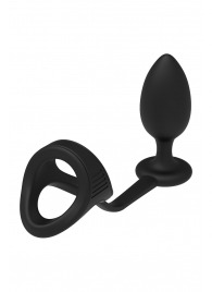 Черное эрекционное кольцо с анальной пробкой Cockstrap With Anal Plug - Dream Toys - в Северске купить с доставкой