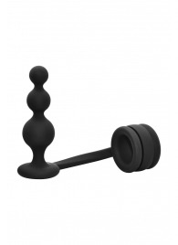 Черное эрекционное кольцо с анальной елочкой Cockring With Beaded Anal Plug - Dream Toys - в Северске купить с доставкой