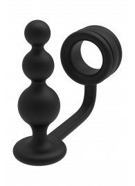 Черное эрекционное кольцо с анальной елочкой Cockring With Beaded Anal Plug - Dream Toys - в Северске купить с доставкой