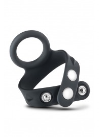 Черное эрекционное кольцо с подхватом мошонки на кнопках VS6 - Blush Novelties - в Северске купить с доставкой