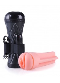 Телесный мастурбатор-вагина в черной колбе с вибрацией - Boys of Toys - в Северске купить с доставкой