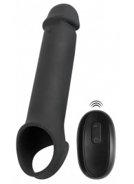 Черная вибронасадка для пениса с хомутом для мошонки и пультом ДУ Remote Controlled Penis Extension - Orion - в Северске купить с доставкой