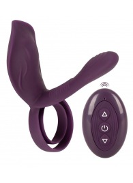 Фиолетовая насадка на член с клиторальным отростком и пультом ДУ RC Couple’s Vibrator 2 - Orion - в Северске купить с доставкой