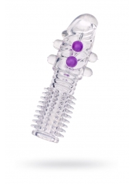 Гелевая прозрачная насадка с шариками и шипами - 14 см. - Toyfa Basic - в Северске купить с доставкой