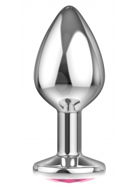 Большая серебристая анальная пробка Diamond Pink Sparkle Large с розовым кристаллом - 8 см. - Lola Games - купить с доставкой в Северске