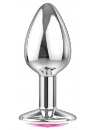Малая серебристая анальная пробка Diamond Pink Sparkle Small с розовым кристаллом - 7 см. - Lola Games - купить с доставкой в Северске