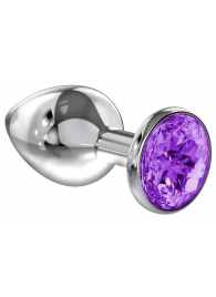 Большая серебристая анальная пробка Diamond Purple Sparkle Large с фиолетовым кристаллом - 8 см. - Lola Games - купить с доставкой в Северске