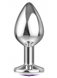 Малая серебристая анальная пробка Diamond Purple Sparkle Small с фиолетовым кристаллом - 7 см. - Lola Games - купить с доставкой в Северске