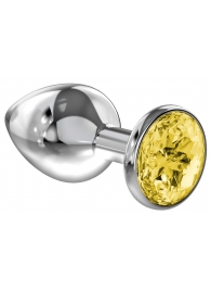 Большая серебристая анальная пробка Diamond Yellow Sparkle Large с жёлтым кристаллом - 8 см. - Lola Games - купить с доставкой в Северске