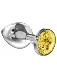 Малая серебристая анальная пробка Diamond Yellow Sparkle Small с жёлтым кристаллом - 7 см. - Lola Games - купить с доставкой в Северске