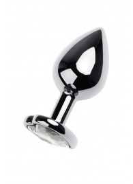 Серебристая анальная пробка с прозрачным кристаллом-сердцем - 8 см. - ToyFa - купить с доставкой в Северске