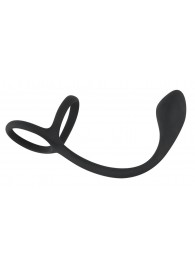 Эрекционное кольцо с утяжкой на мошонку и анальным плаг Black Velvets - Orion - в Северске купить с доставкой