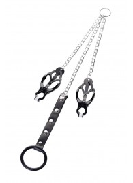 Черно-серебристые зажимы для сосков с кольцом для пениса TOYFA Metal - ToyFa - купить с доставкой в Северске