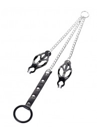 Черно-серебристые зажимы для сосков с кольцом для пениса TOYFA Metal - ToyFa - купить с доставкой в Северске