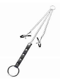 Серебристо-чёрные зажимы для сосков с кольцом для пениса TOYFA Metal - ToyFa - купить с доставкой в Северске