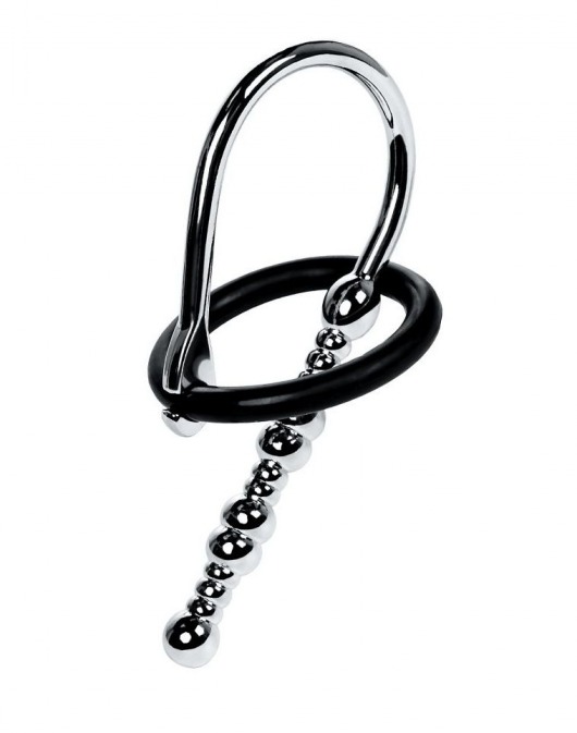 Серебристый уретральный плаг-бусины TOYFA Metal с мягким фиксириющим кольцом - ToyFa - купить с доставкой в Северске