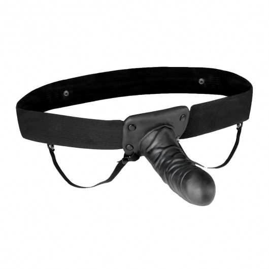 Чёрный полый страпон с вибрацией Unisex Vibrating Hollow Strap-On - 14 см. - Lux Fetish - купить с доставкой в Северске
