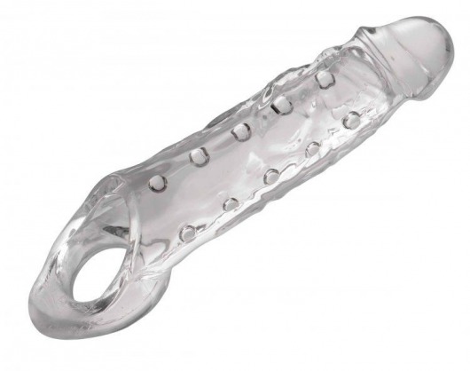 Прозразная закрытая насадка на пенис с поддержкой мошонки Clearly Ample Penis Enhancer - 22 см. - XR Brands - в Северске купить с доставкой