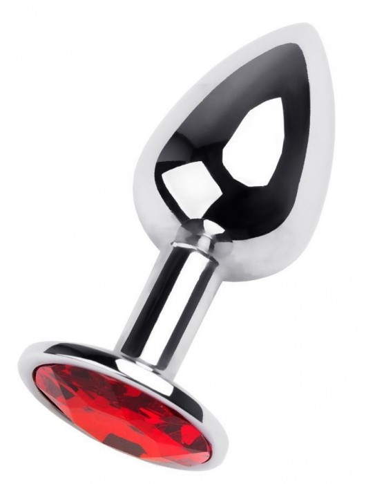 Маленькая коническая серебристая анальная пробка с красным кристаллом - 7 см. - ToyFa - купить с доставкой в Северске