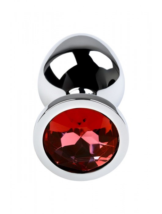 Серебристая коническая анальная пробка с красным кристаллом - 8 см. - ToyFa - купить с доставкой в Северске