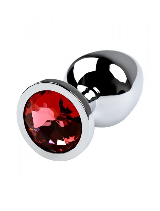 Серебристая коническая анальная пробка с красным кристаллом - 8 см. - ToyFa - купить с доставкой в Северске