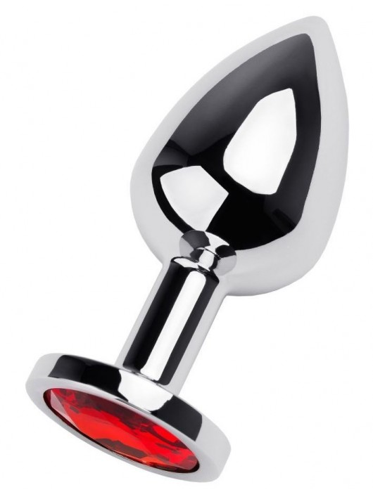 Серебристая коническая анальная пробка с красным кристаллом - 8 см. - ToyFa - купить с доставкой в Северске