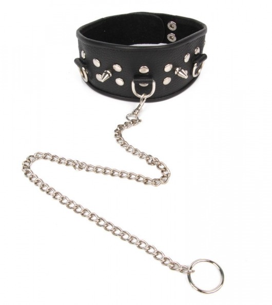 Черный ошейник с шипами и металлическим поводком-цепочкой - Notabu - купить с доставкой в Северске