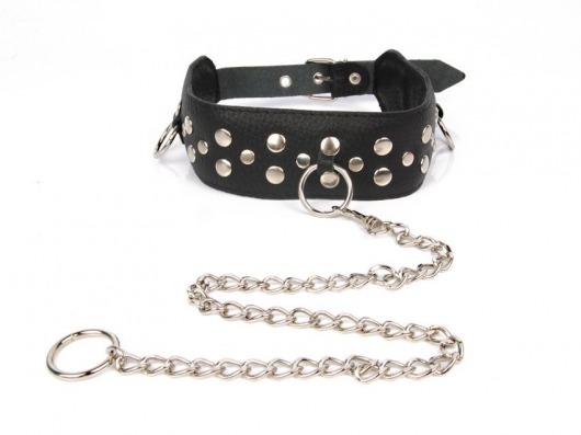 Черный ошейник с заклепками с металлическим поводком-цепочкой - Notabu - купить с доставкой в Северске