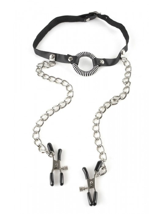 Кляп, соединенный цепочкой с клипсами для сосков - Pipedream - купить с доставкой в Северске