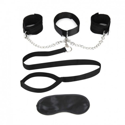Чёрный ошейник с наручниками и поводком Collar Cuffs   Leash Set - Lux Fetish - купить с доставкой в Северске