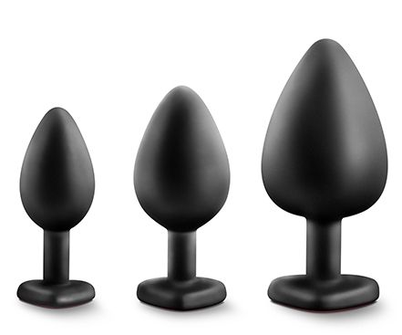 Набор черных анальных пробок с красным кристаллом-сердечком Bling Plugs Training Kit - Blush Novelties - купить с доставкой в Северске