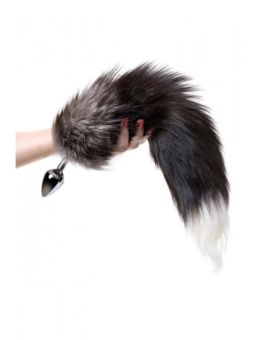 Серебристая металлическая анальная втулка с хвостом чернобурой лисы - размер S - ToyFa - купить с доставкой в Северске