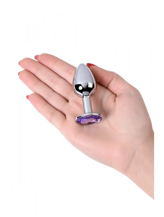 Серебристая конусовидная анальная пробка с фиолетовым кристаллом - 7 см. - ToyFa - купить с доставкой в Северске