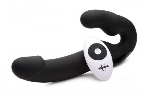 Черный безремневой страпон Urge Silicone Strap On с пультом ДУ - 24 см. - XR Brands - купить с доставкой в Северске