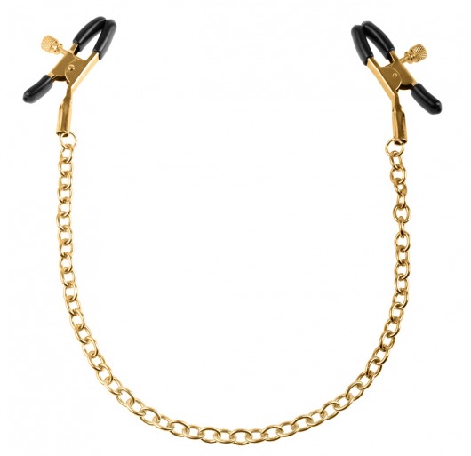 Чёрные с золотом зажимы на соски Gold Chain Nipple Clamps - Pipedream - купить с доставкой в Северске