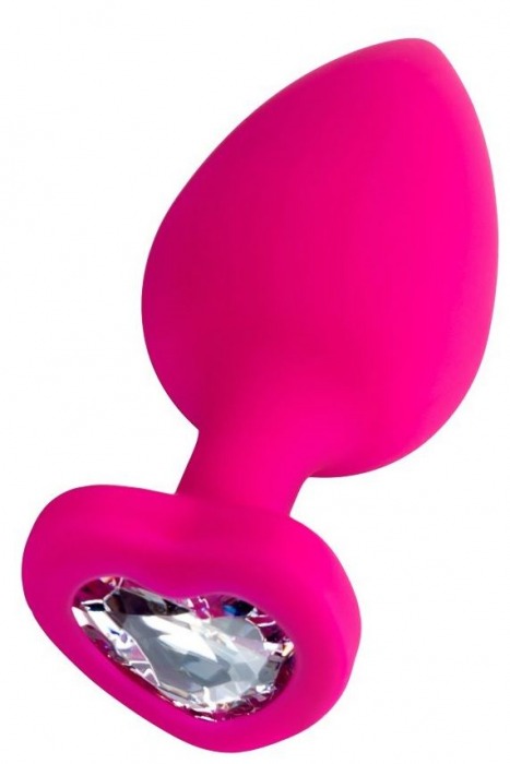 Розовая анальная втулка Diamond Heart с прозрачным кристаллом - 9,5 см. - ToyFa - купить с доставкой в Северске