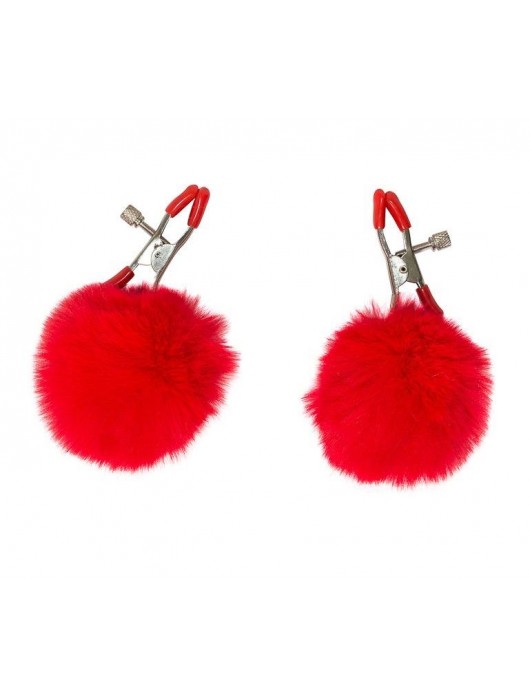 Зажимы на соски Angelic с красными меховыми шариками - Lola Games - купить с доставкой в Северске