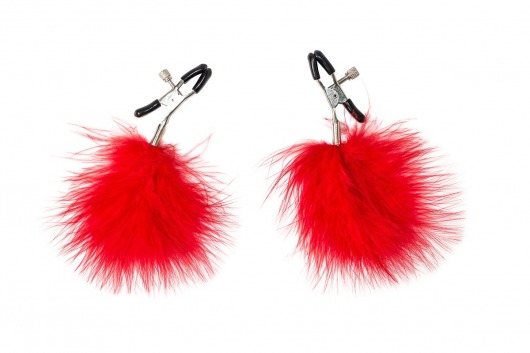 Зажимы на соски с красным пухом Euphoric - Lola Games - купить с доставкой в Северске